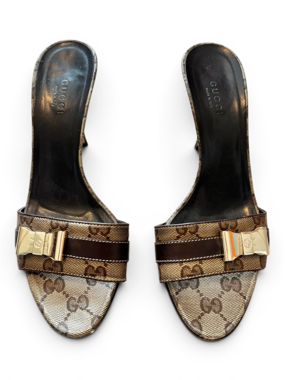 Gucci Brown GG Canvas Bow Slide Sandals